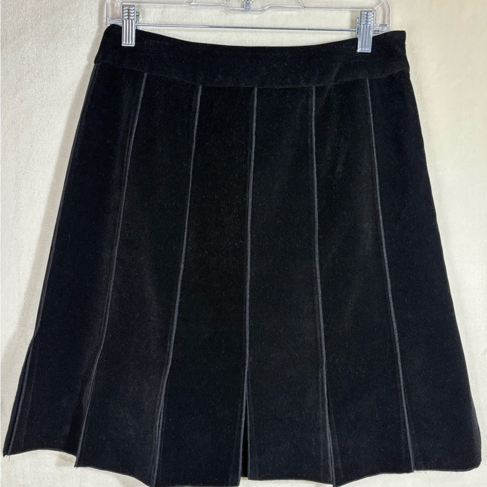 Vintage British Khaki Black A-Line Split Panel Whimsical Goth Mini Skirt Size 8